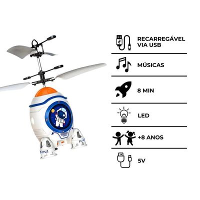 Foguete Infantil Com Sensor Luz Mini Recarregável Brinquedo