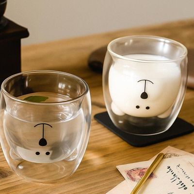 Kit 2 Caneca Urso Dupla Camada Vidro Resistente Ao Calor