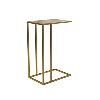 Mesa De Apoio Industrial Elena Industrial Dourado Com Tampo De Vidro