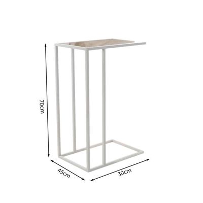 Mesa De Apoio Industrial Elena Industrial Branco Com Tampo De Vidro