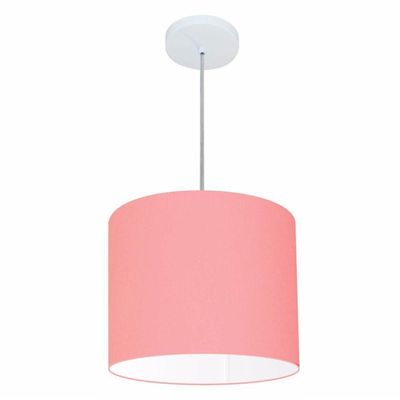 Lustre Pendente Cilíndrico Free Lux Para Mesa De Jantar, Sala, Quarto, Churrasqueira E Balcão. Rosa-bebê Tam: 30x25cm