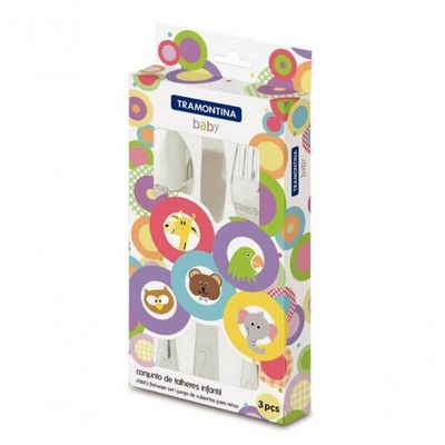 Jogo De Talheres Infantil Tramontina Baby Friends Em Inox Com Desenho Alto Relevo 3 Peças