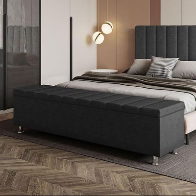 Calçadeira Baú Recamier Estofado Queen 160 Cm ônix Veludo Preto