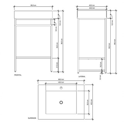 Gabinete Banheiro Ferro Iron Gold 60x45cm Cuba Rennes Branco