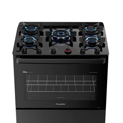 Fogão Esmaltec Ideal Master Glass 5 Bocas T5VFP 5127 Acendimento Automático Preto Bivolt