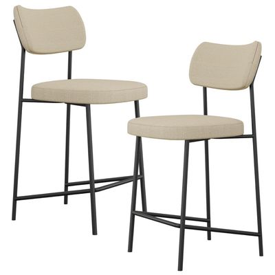 Kit 02 Banquetas Baixa Bar Cozinha Sala De Jantar Preto Melina L02 Linho Bege Escuro - Lyam Decor