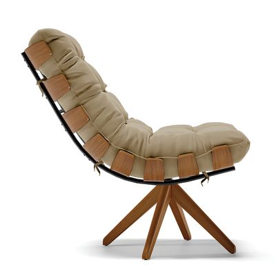 Poltrona Giratória Costela Suede Marrom Rato Base de Madeira MA30 M11 - D'Rossi
