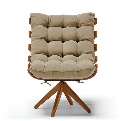 Poltrona Giratória Costela Suede Marrom Rato Base de Madeira MA30 M11 - D'Rossi