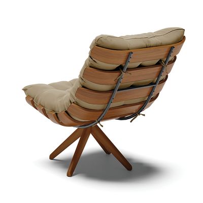 Poltrona Giratória Costela Suede Marrom Rato Base de Madeira MA30 M11 - D'Rossi