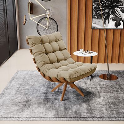 Poltrona Giratória Costela Suede Marrom Rato Base de Madeira MA30 M11 - D'Rossi