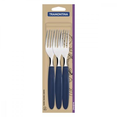 Conjunto de Garfos de Mesa Tramontina Ipanema com Laminas em Aço Inox e Cabos de Polipropileno Azul 3 Peças