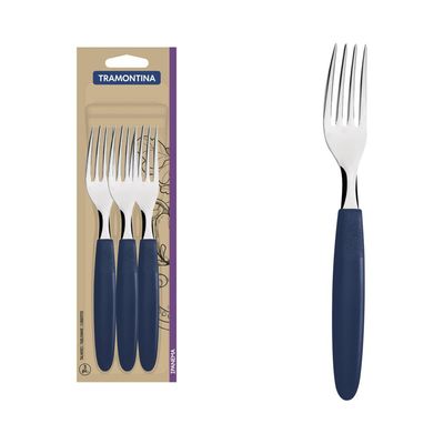 Conjunto de Garfos de Mesa Tramontina Ipanema com Laminas em Aço Inox e Cabos de Polipropileno Azul 3 Peças
