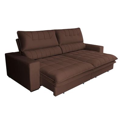 Sofá 4 Lugares Retrátil e Reclinável Mustang Veludo Café 250 cm