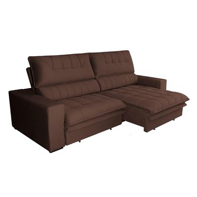 Sofá 4 Lugares Retrátil e Reclinável Mustang Veludo Café 250 cm