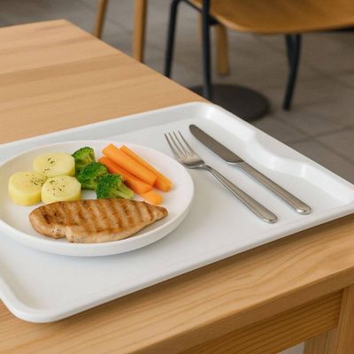 Bandeja Plástica 48x33cm Branca Alças Servir Coza Uno Horeca Restaurante Praça de Alimentação