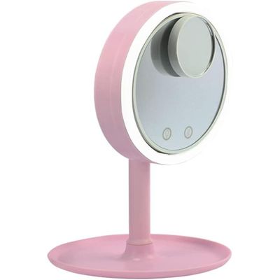 Espelho Luz Led Iluminador Mesa Maquiagem Portátil - USB (Rosa)
