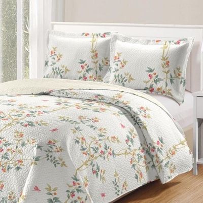 Kit Cobre Leito Colcha Daily Casal 3 Peças Dupla Face Estampado Floral - Floral 20 - 100% Poliéster