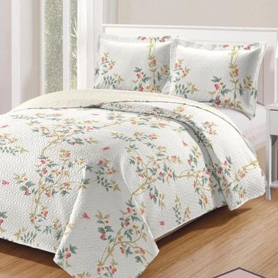 Kit Cobre Leito Colcha Daily Casal 3 Peças Dupla Face Estampado Floral - Floral 20 - 100% Poliéster