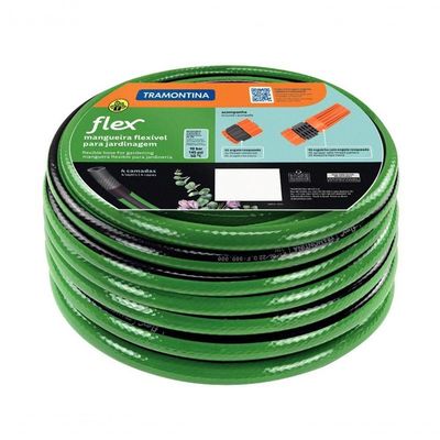 Mangueira Flex Para Jardim Tramontina Em Pvc Verde Com Faixa Preta 4 Camadas 10m Engate Rosqueado E Esguicho
