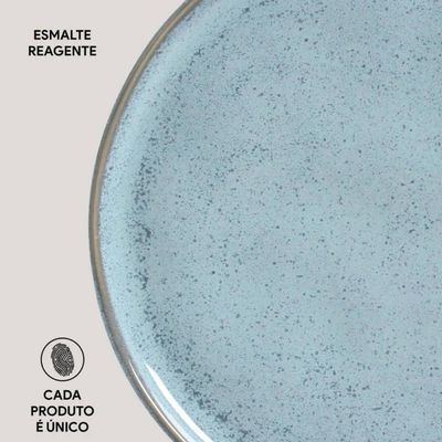 Jogo 12 Pratos Cerâmica Azul Rasos 27cm Porto Brasil Bio Bre