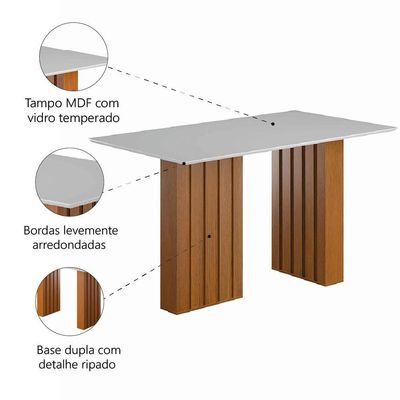 Mesa Sala De Jantar Ripada Tampo Com Vidro 1,80 Santiago Madeirado/off White Dobuê