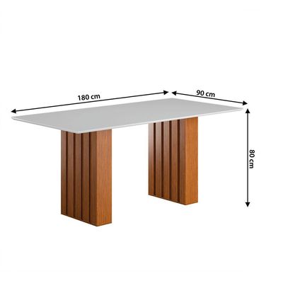 Mesa Sala De Jantar Ripada Tampo Com Vidro 1,80 Santiago Madeirado/off White Dobuê