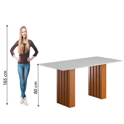 Mesa Sala De Jantar Ripada Tampo Com Vidro 1,80 Santiago Madeirado/off White Dobuê