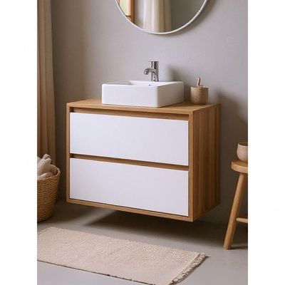 Gabinete Para Banheiro Com Cuba E Espelho Redondo 80cm Mdf Freijo Dubai - On Móveis