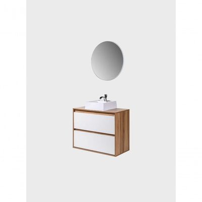 Gabinete Para Banheiro Com Cuba E Espelho Redondo 80cm Mdf Freijo Dubai - On Móveis