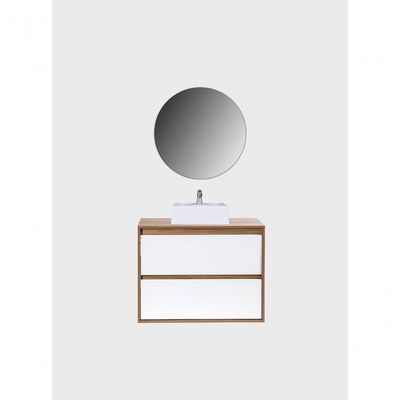 Gabinete Para Banheiro Com Cuba E Espelho Redondo 80cm Mdf Freijo Dubai - On Móveis