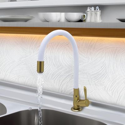 Torneira De Bancada Mesa Tubo Flexível Branco E Dourada ¼ De Volta
