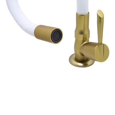 Torneira De Bancada Mesa Tubo Flexível Branco E Dourada ¼ De Volta