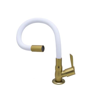 Torneira De Bancada Mesa Tubo Flexível Branco E Dourada ¼ De Volta