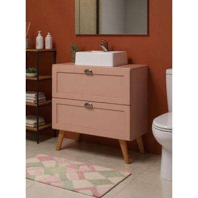 Gabinete Para Banheiro Com Tampo Cuba E Espelho 80cm Retro Mdf Rosa Milano - On Móveis