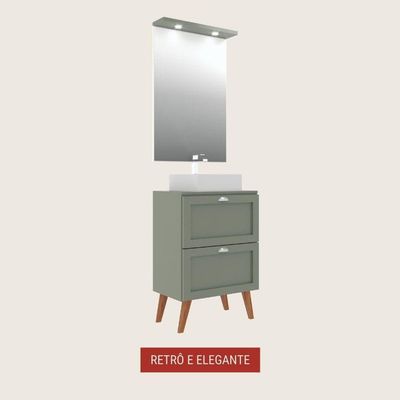 Gabinete Para Banheiro Com Tampo Cuba E Espelheira Organica 60cm Retro Mdf Verde Milano - On Móveis