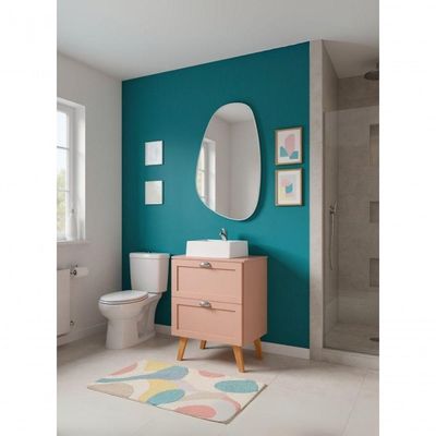 Gabinete Para Banheiro Com Tampo Cuba E Espelheira Organica 60cm Retro Mdf Rosa Milano - On Móveis