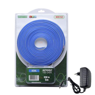 Kit 5 Metros Fita De Led Neon Taschibra 8w/m Ip65 12v Cores Azul