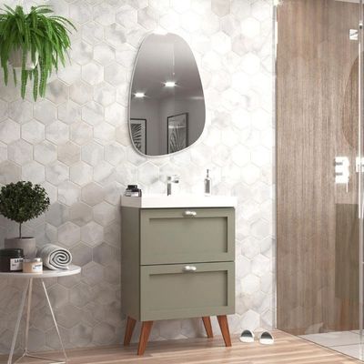 Gabinete Para Banheiro Com Cuba E Espelho Organico 60cm Retro Mdf Verde Milano - On Móveis