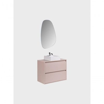 Gabinete Para Banheiro Com Cuba E Espelheira Organica 80cm Mdf Rosa Dubai - On Móveis