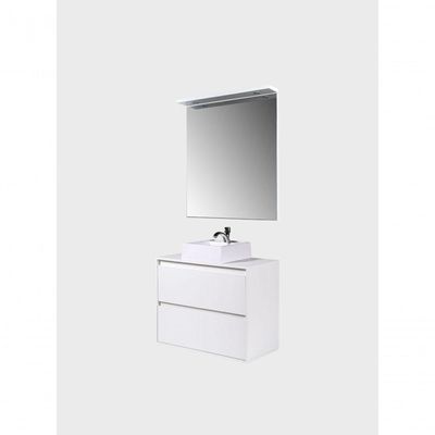 Gabinete Para Banheiro Com Cuba E Espelheira Com Led 80cm Mdf Branco Dubai - On Móveis