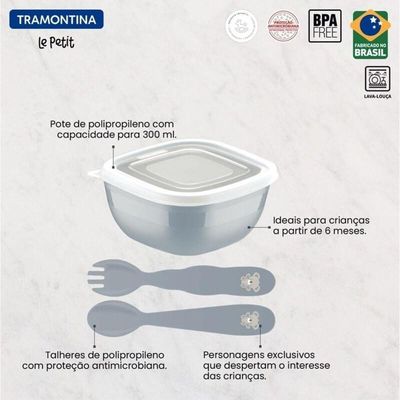 Jogo Infantil Tramontina Le Petit 3 Peças Cinza