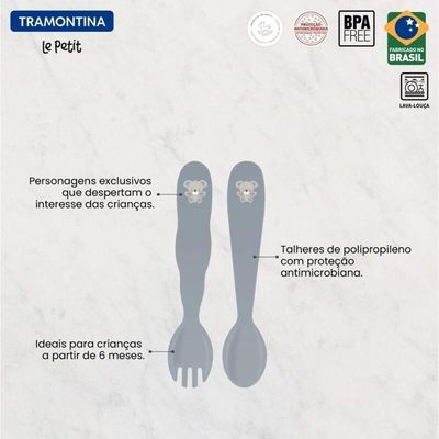 Jogo De Talheres Infantil Tramontina Le Petit 2 Peças Cinza
