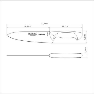 Faca Chef Tramontina Premium Com Lâmina Em Aço Inox E Cabo De Polipropileno Branco 8"