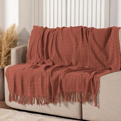 Manta Xale Rubi 1,70m X 1,40m Com Franja Para Sofá Cama 100% Algodão 01 Peça - Terracota