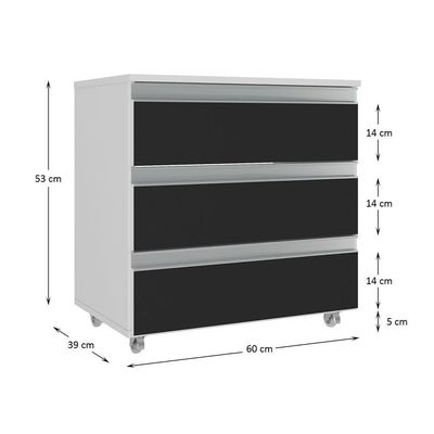 Gabinete Banheiro Rodinhas Joia 60cm 03 Gavetas Branco Preto