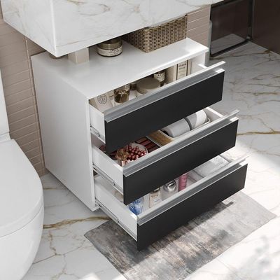 Gabinete Banheiro Rodinhas Joia 60cm 03 Gavetas Branco Preto