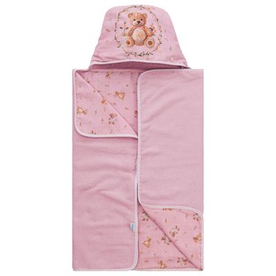 TOALHA DE BANHO BEBE COM CAPUZ ESTAMPADA DIGITAL LUXO  urso azul