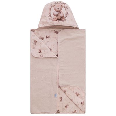 TOALHA DE BANHO BEBE COM CAPUZ ESTAMPADA DIGITAL LUXO  urso azul