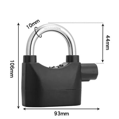 Cadeado Com Alarme Sirene Anti Furto 110dba Som Alto Trava Sonoro Bike Moto Portao A Prova Agua