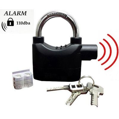 Cadeado Com Alarme Sirene Anti Furto 110dba Som Alto Trava Sonoro Bike Moto Portao A Prova Agua